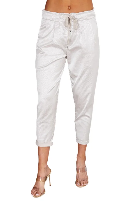 women's patterned pantsMetallic Sheen Elastic Pant In Ivory