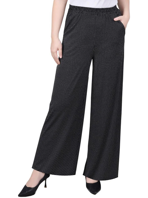 women's checkered pantsPetites Womens Woven Polyester Wide Leg Pants