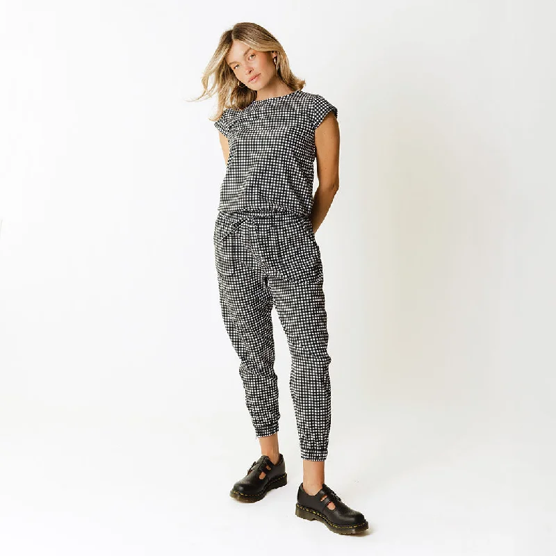 women's petite dressesBlack Check Jumpsuit