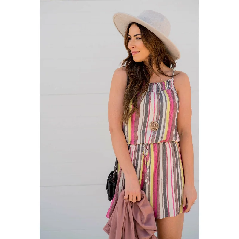 women's wrinkle-resistant dressesColor Stripe Romper