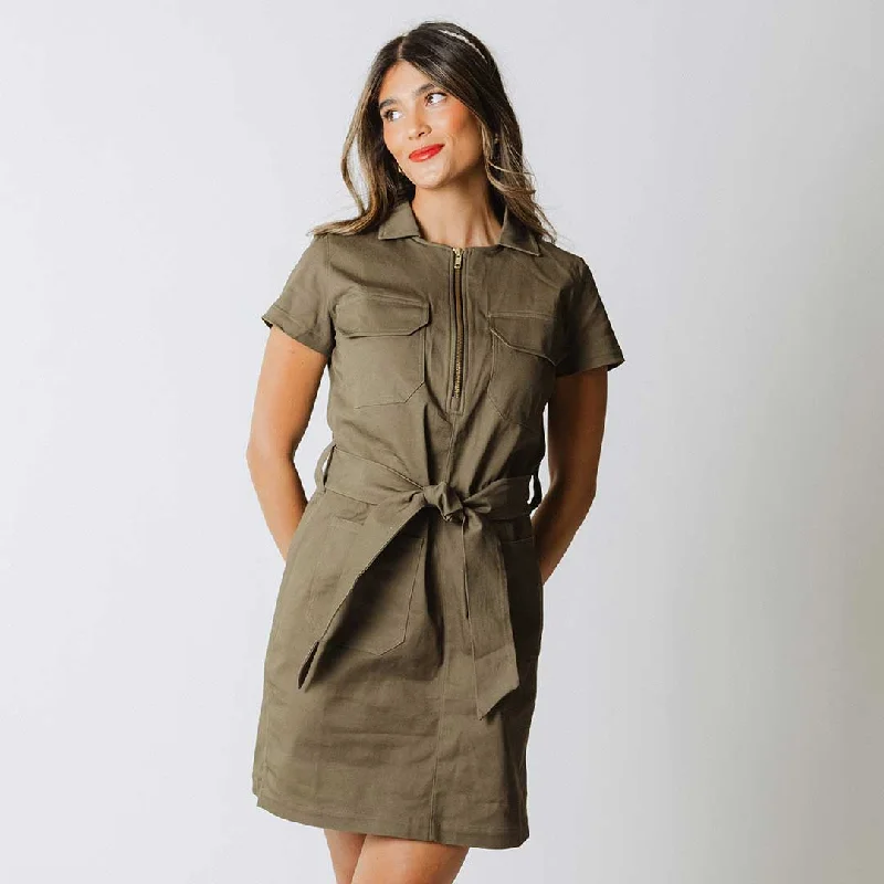 Satin DressHamptons Dress, Olive Canvas