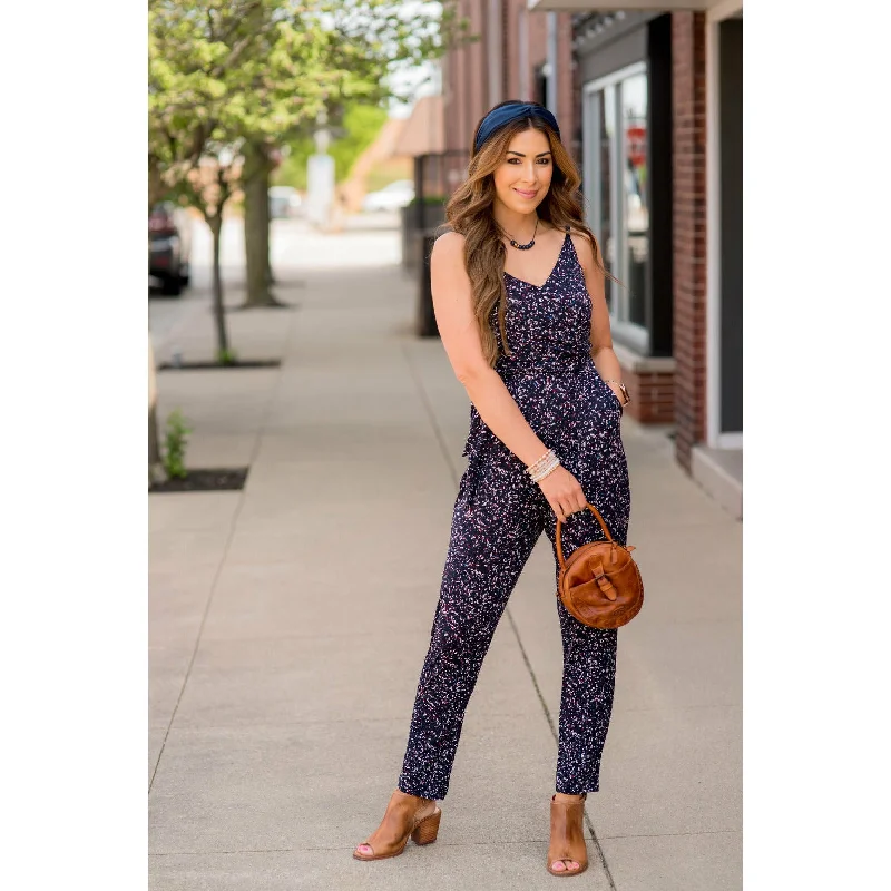 women's cotton dressesPaint Splatter Sleeveless Wrap Jumpsuit