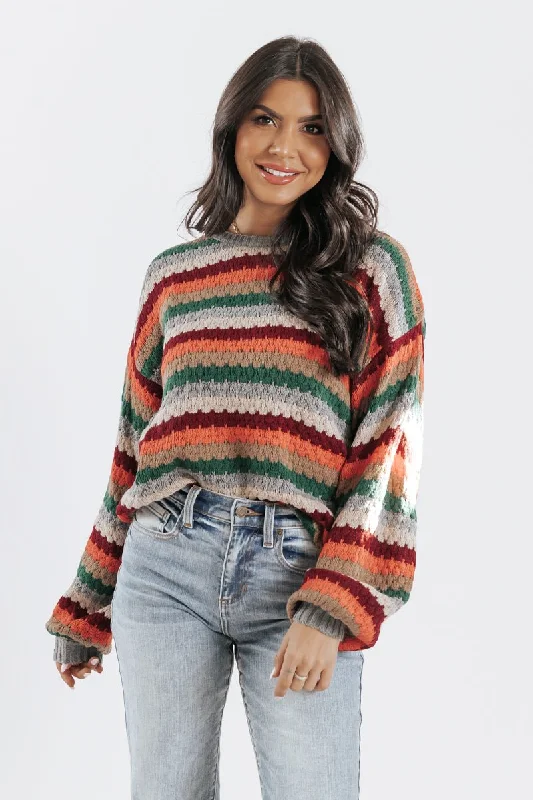 Halter DressShades of Autumn Crochet Knit Striped Sweater - FINAL SALE