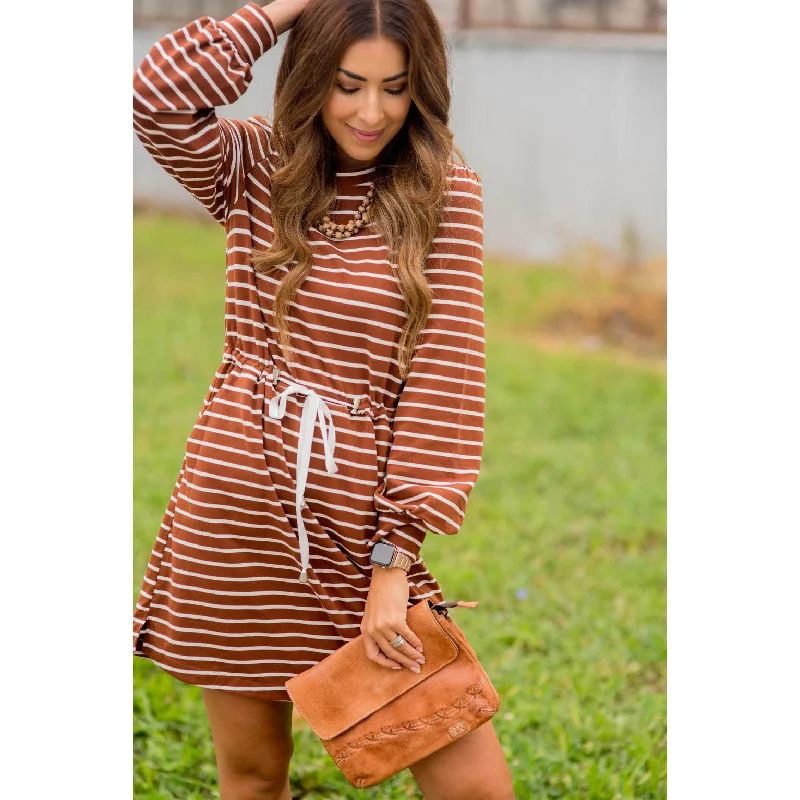 women's cocktail dressesStripe Tie Waist Pocket Sweatshirt Dress