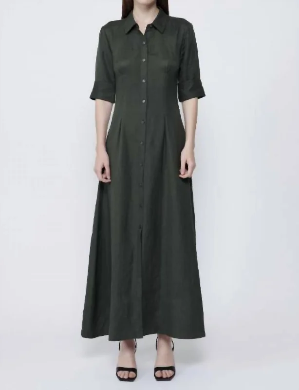 Polka-Dot DressClaudine Short Sleeve Shirt Midi Dress In Army