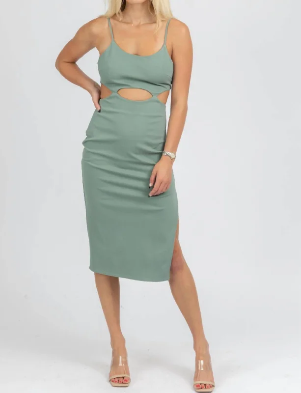 women's wedding guest dressesCutout Detail Midi Dress In Deep Green