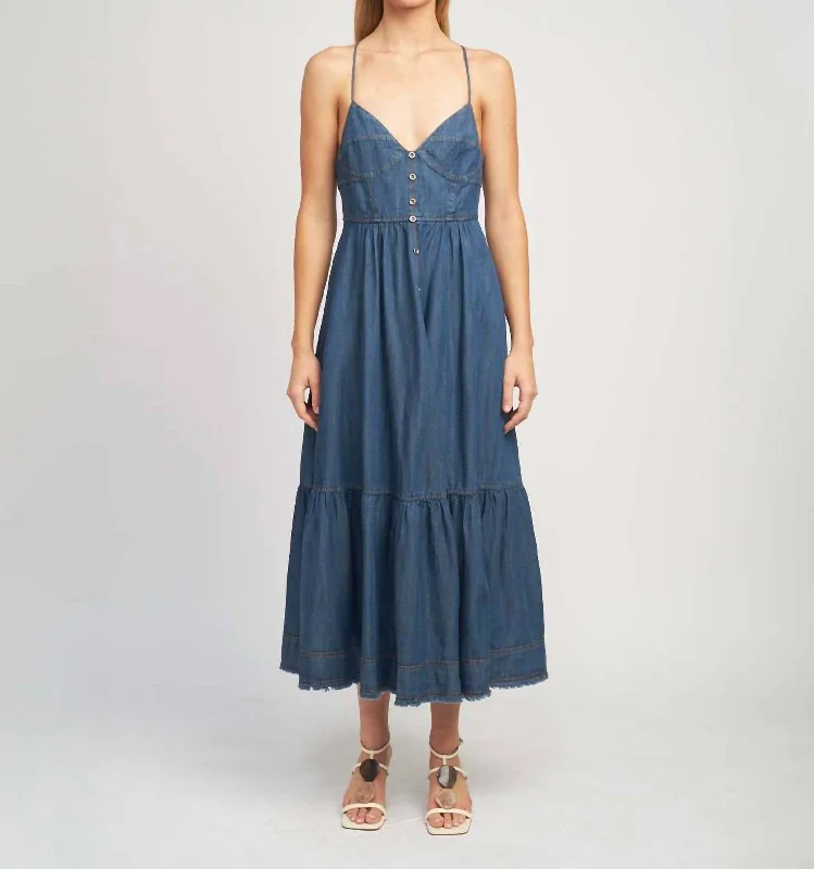 women's chiffon dressesDenim Midi Dress In Blue