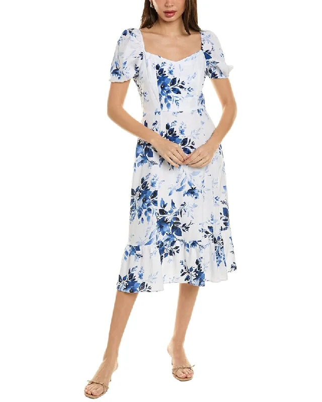 women's floral dressesEllen Tracy Sweetheart Linen-Blend Midi Dress