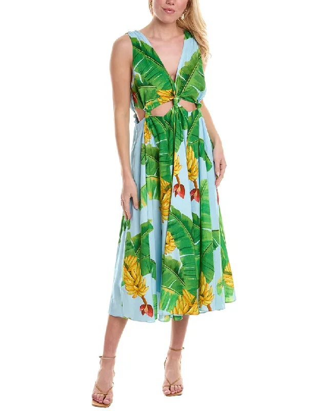 Shift DressFARM Rio Fresh Bananas Cutout Linen-Blend Midi Dress