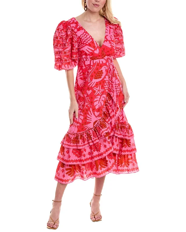 Short-Sleeve DressFARM Rio Jungle Scarf Red Wrap Midi Dress