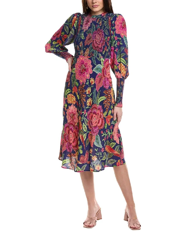 women's plus-size dressesFARM Rio Macaw Bloom Smocking Midi Dress