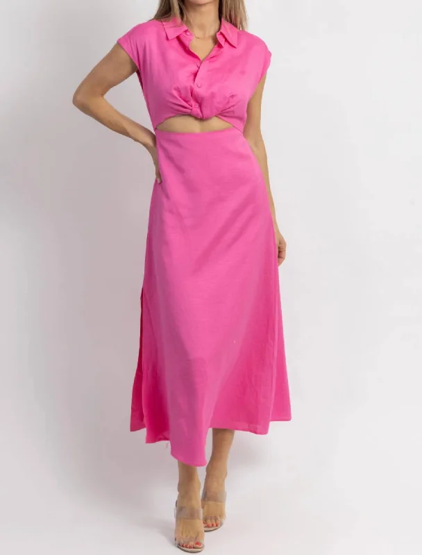 women's machine-washable dressesJacey Button Down Midi Dress In Pink