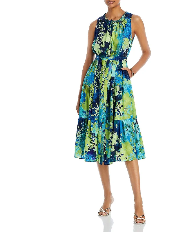 women's curve-hugging dressesNancy Womens Floral Print Midi Fit & Flare Dress