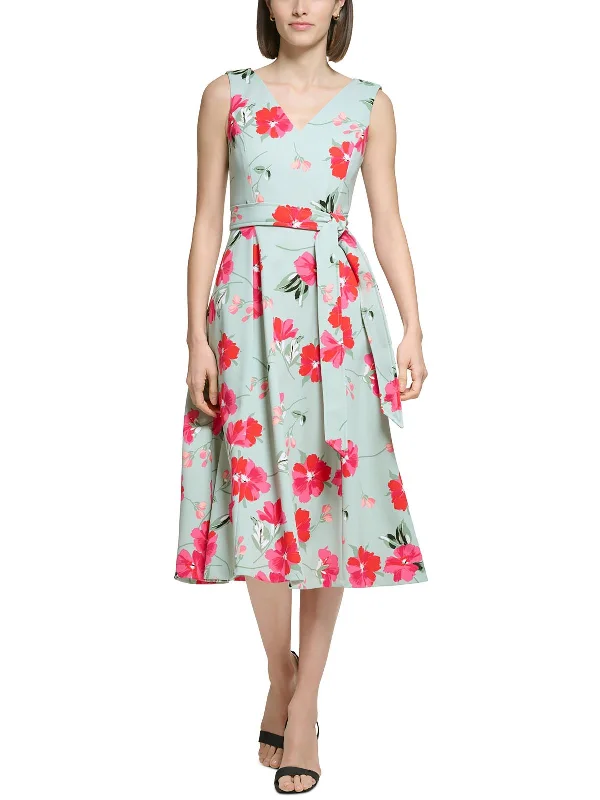 Sheath DressPetites Womens Floral Midi Fit & Flare Dress