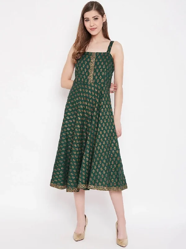 Cocktail DressShoulder strap flared midi dress in Bottle Green