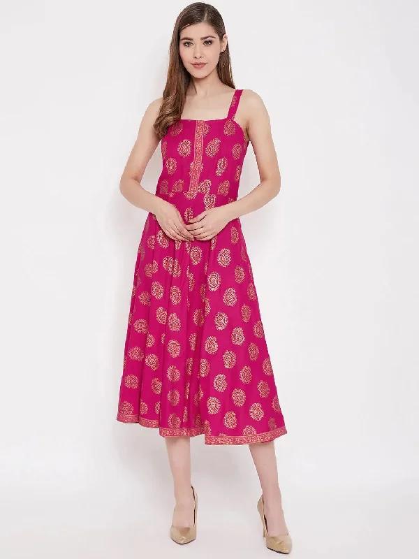 Fit-And-Flare DressShoulder strap flared midi dress in Pink