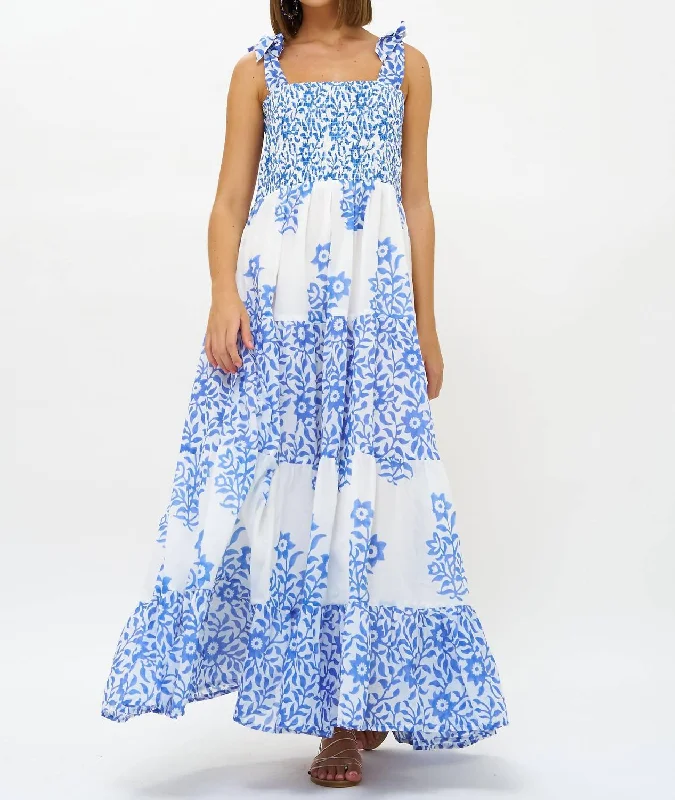 Flowy DressSmocked Wide Strap Midi Dress In Jakarta Peri