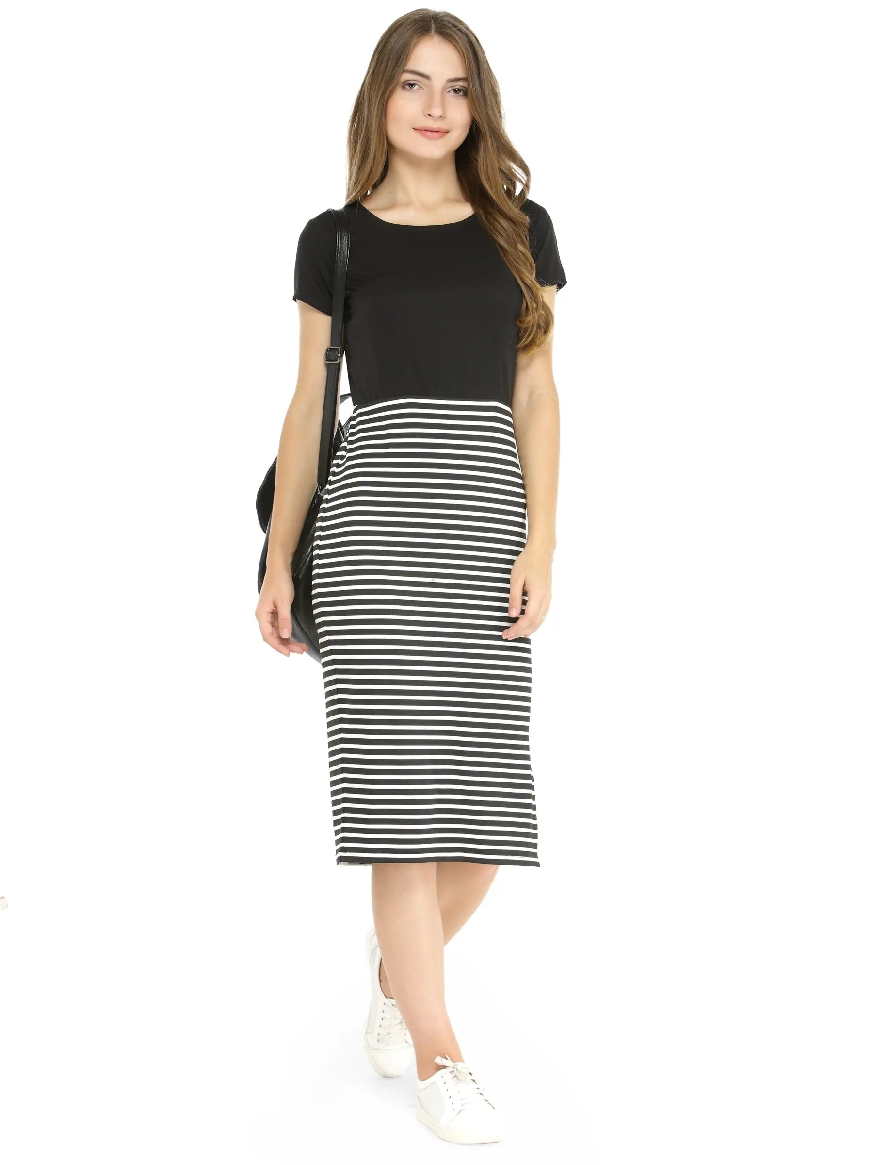 women's hourglass figure dressesStriped Midi Dress