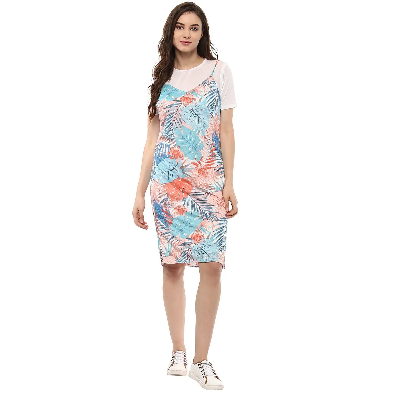 women's denim dressesT-Shirt Look Printed Midi Dress