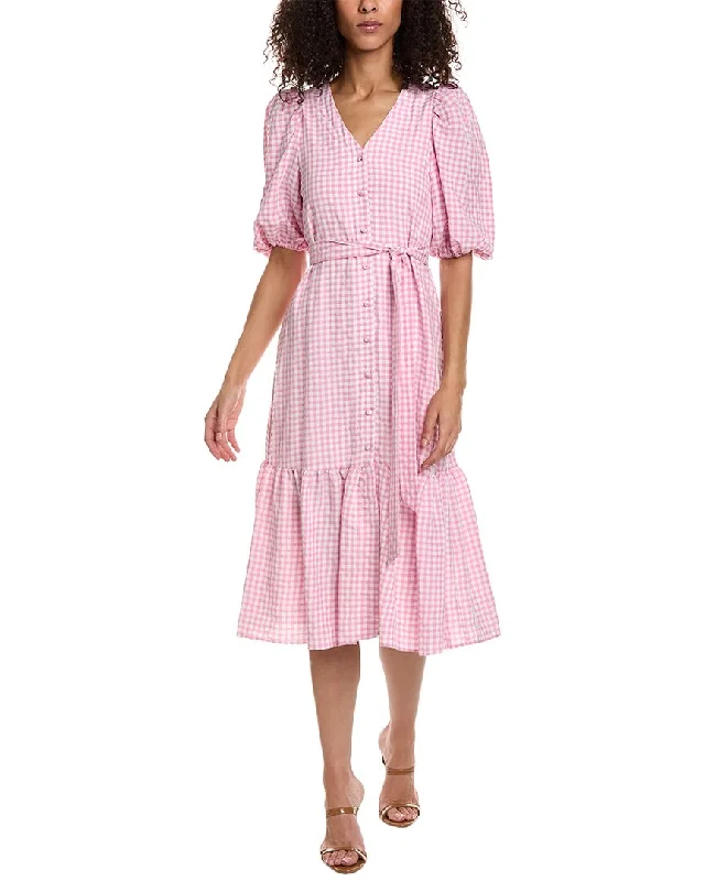 Laced-Up DressTaylor Swiss Dot Gingham Check Midi Dress