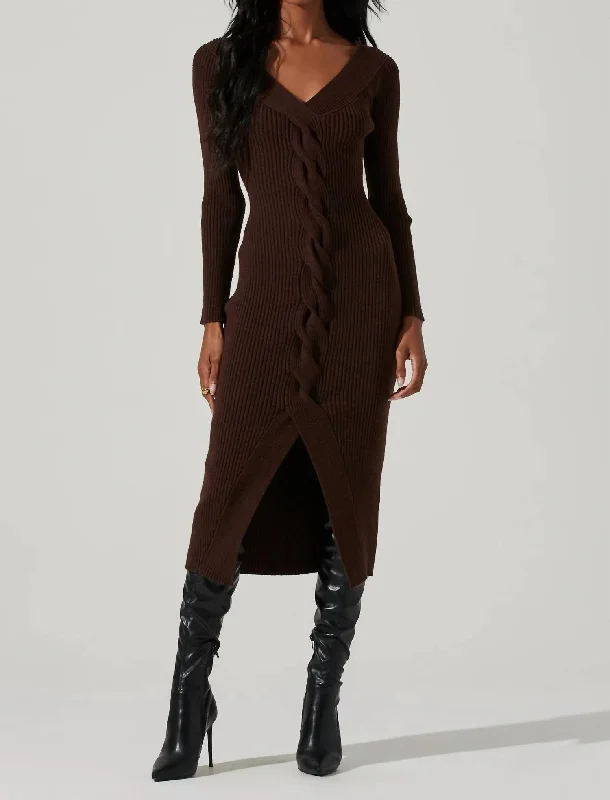 Velveteen DressVesper Knit Midi Dress In Dark Brown