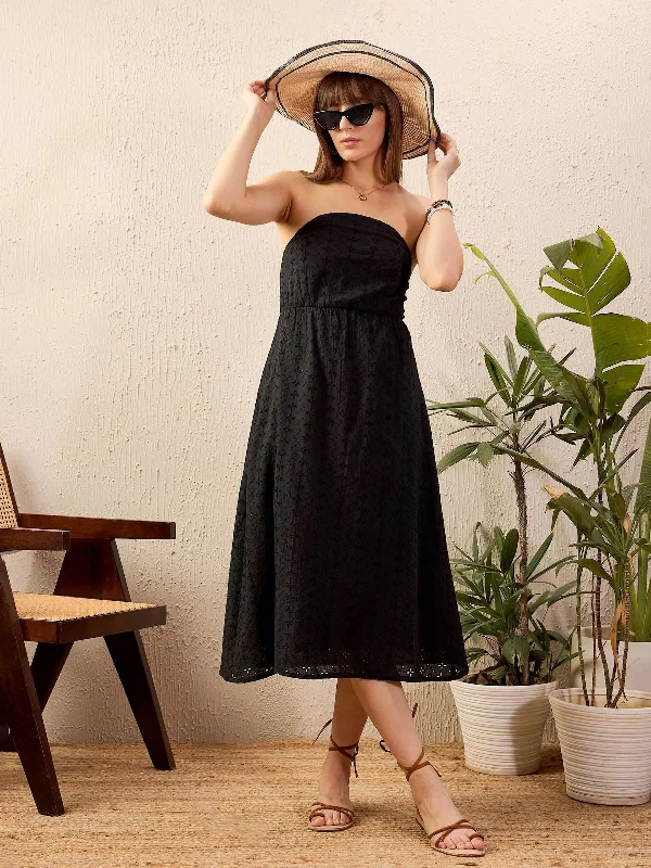 Chiffon DressWomen Black Schiffli Corset Midi Dress