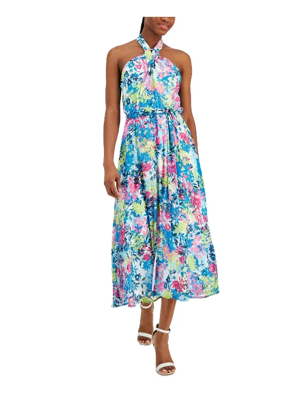 women's curve-hugging dressesWomens Chiffon Floral Midi Dress