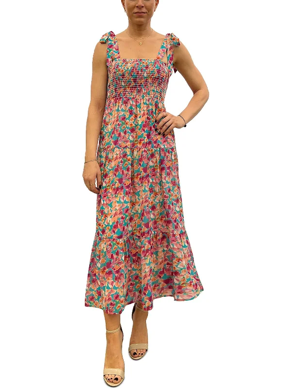 women's body-skimming dressesWomens Floral Print Mid-Calf Midi Dress