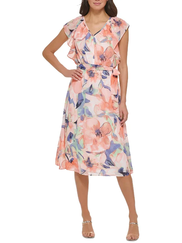 women's club dressesWomens Floral Print V Neck Midi Dress