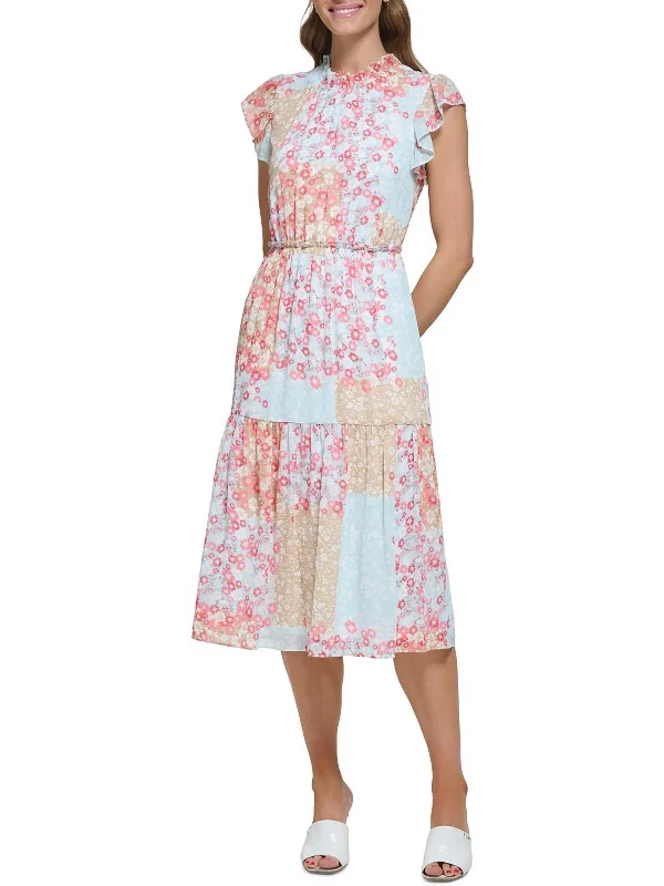 Elegant DressWomens Floral Tiered Midi Dress