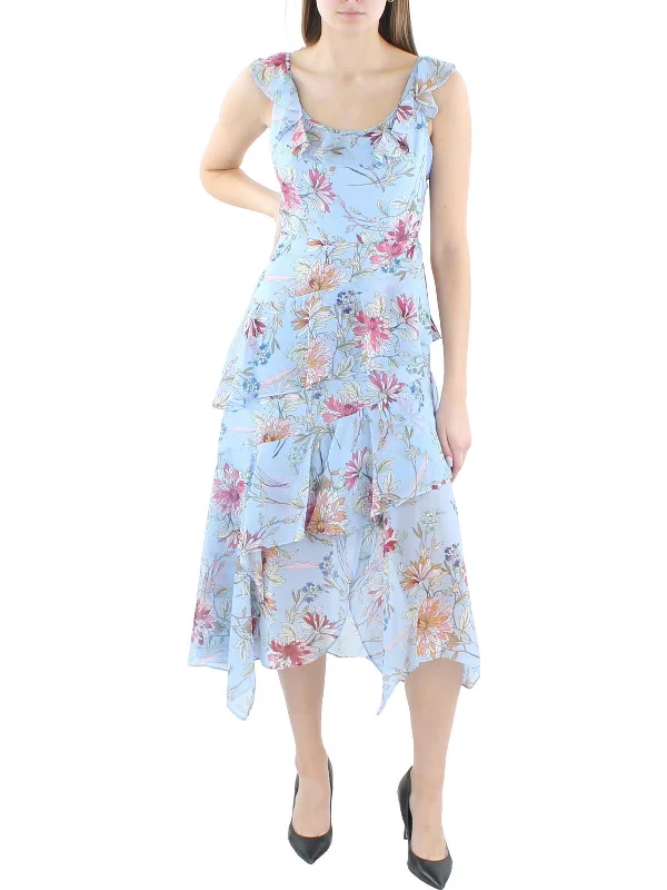 Crepe DressWomens Floral Tiered Midi Dress