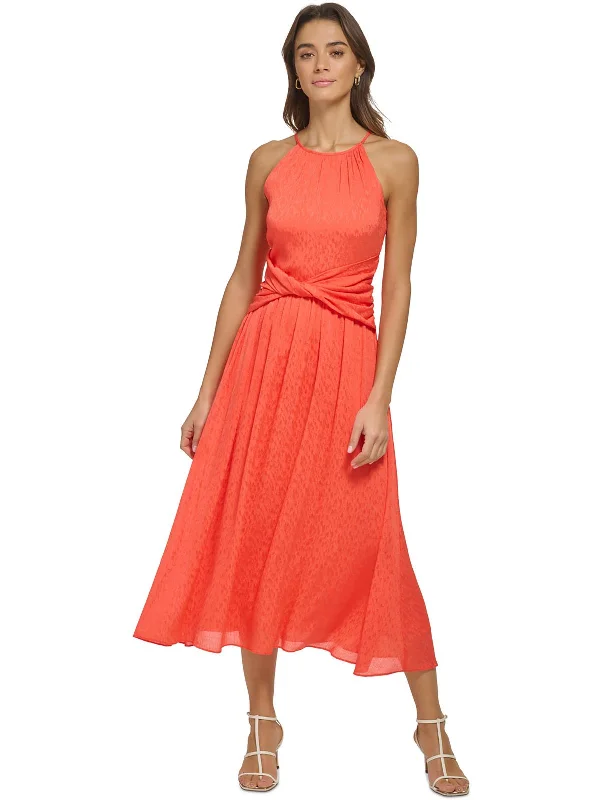 Cut-Out DressWomens Halter Twist Waist Midi Dress