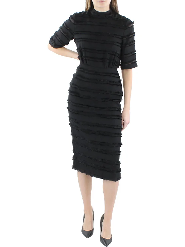 Laced-Up DressWomens Midi Fringe Cocktail And Party Dress