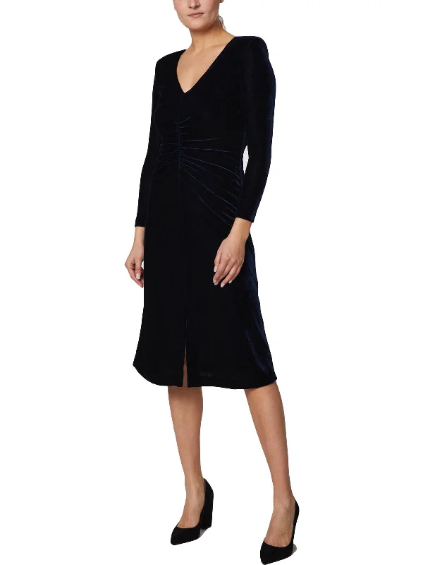 Beaded DressWomens Velvet Ruched Midi Dress