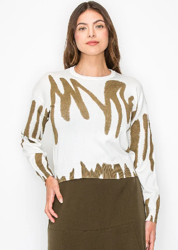 Plus-Size Pullover Chunky SweatersAbstract Gold on White Sweater