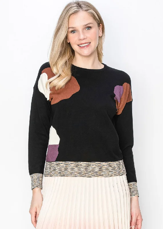 Turtle-Neck SweatersAbstract Patch Knit Sweater