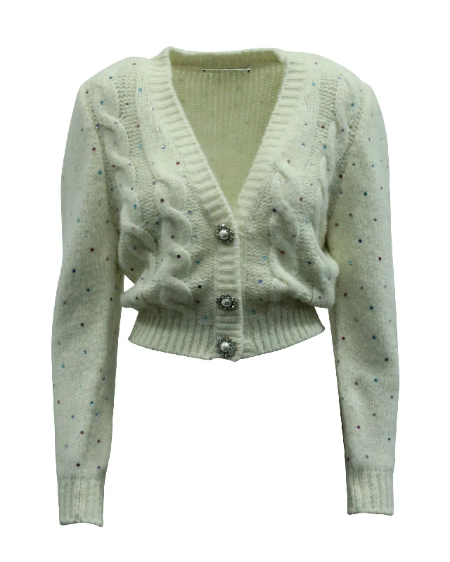 Baby SweatersAlessandra Rich Crystal Embellished Cardigan in White Wool