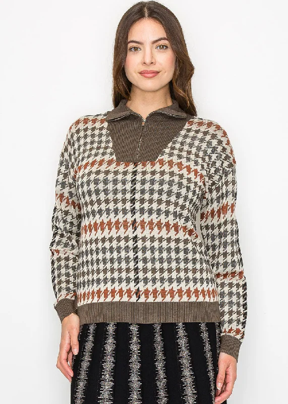 Fitted Cashmere SweatersAutumn Houndstooth Knit Sweater