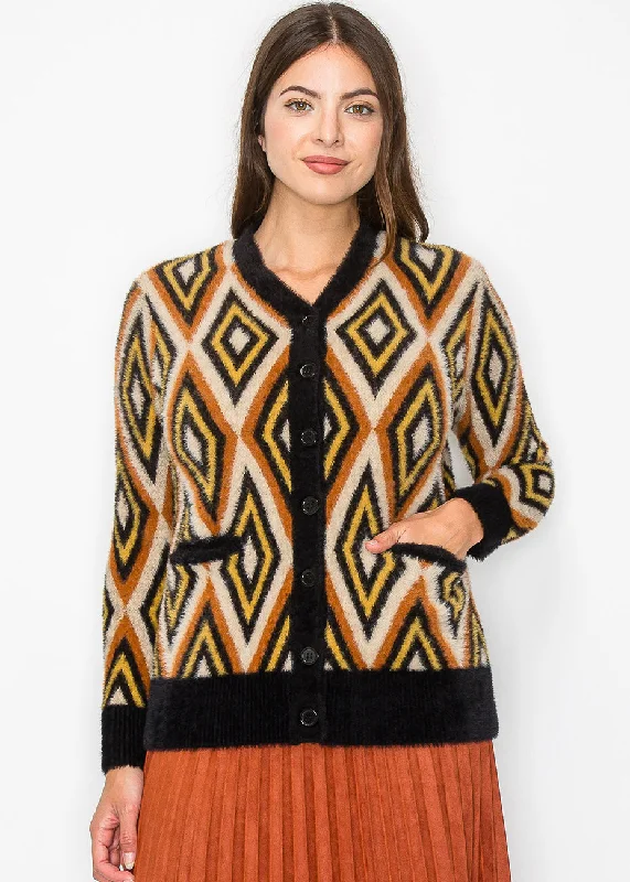 Flannel Knitted Crewneck SweatersAutumn Vibes Geometric Cardigan