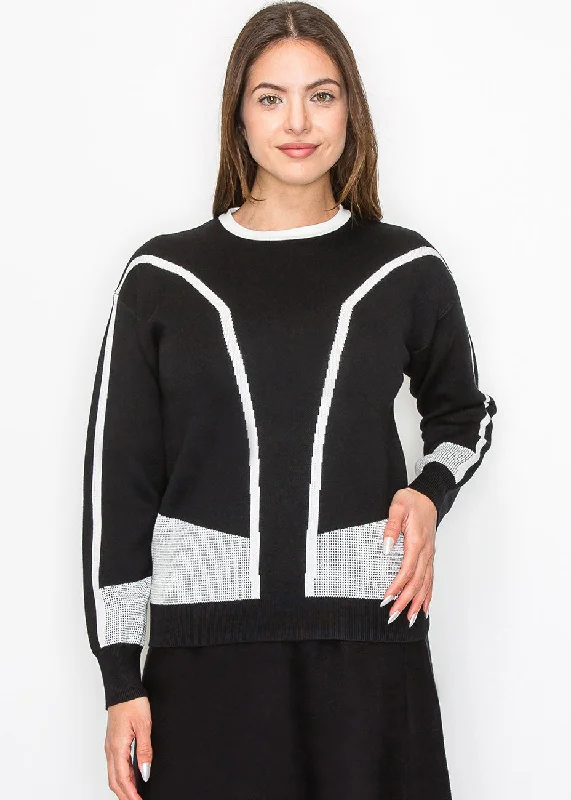 Chunky Men's SweatersBlack and White Graphic Knit Pullover