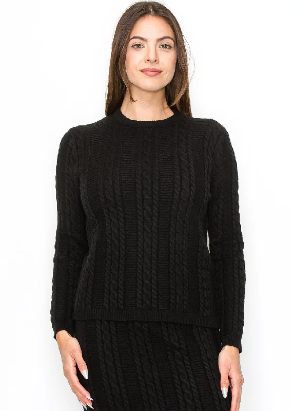 Extra-Large Knitted Crewneck SweatersBlack Cable Texture Sweater