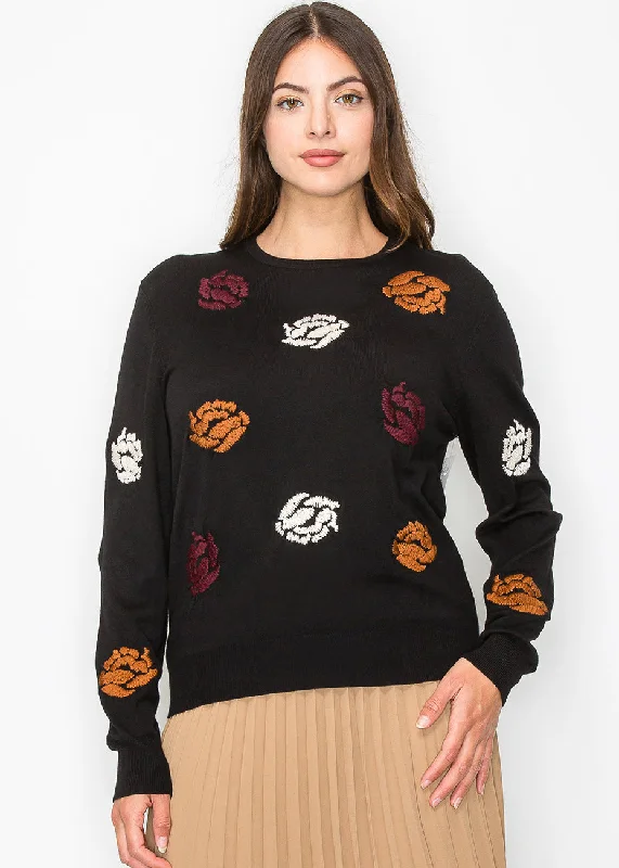 Flannel Patterned Cashmere SweatersBlack Garden Embroidered Sweater