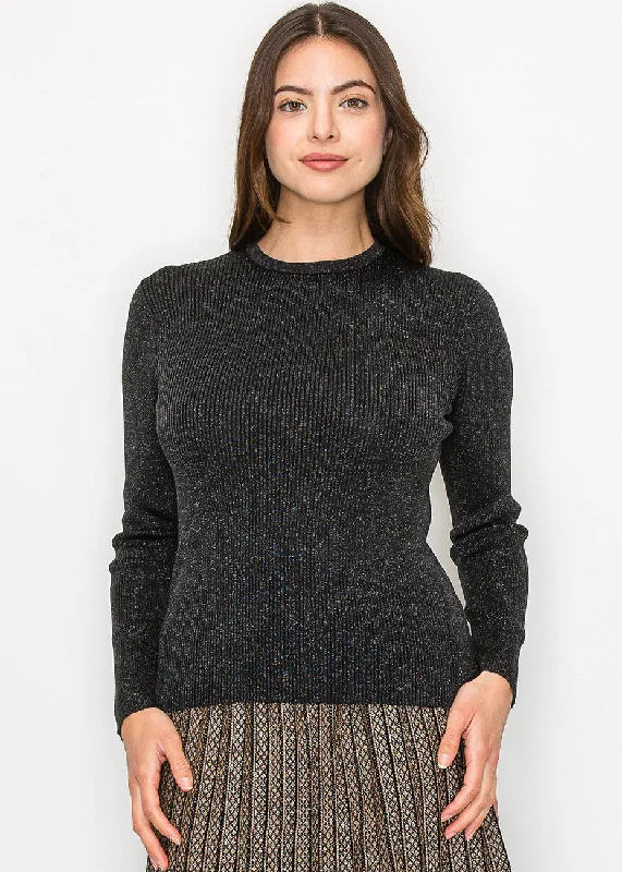 Fashionable SweatersBlack Sparkle Ribbed Knit Top