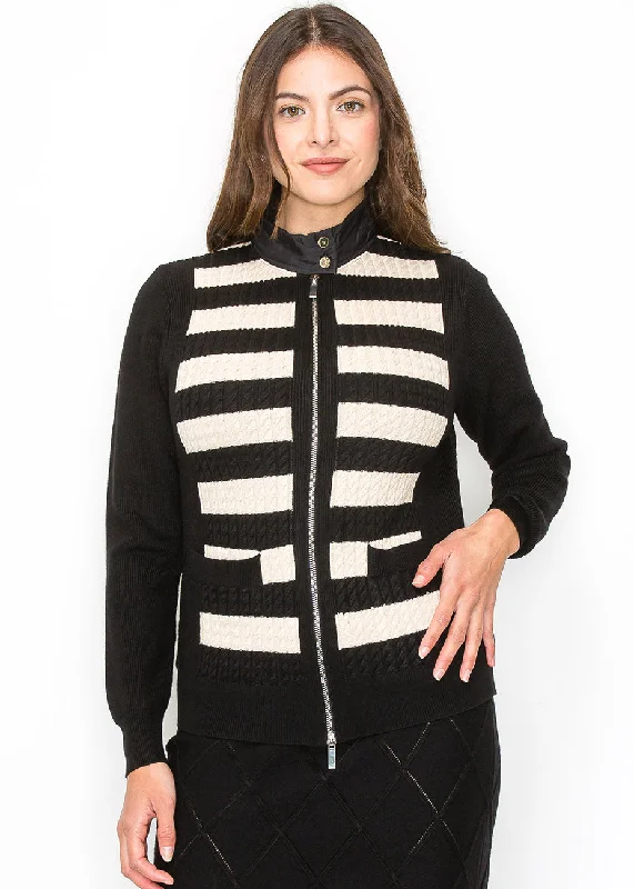 Luxurious SweatersBlack Striped Front Cardigan