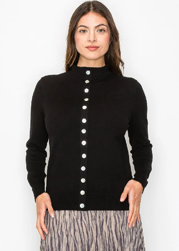 Luxurious Oversized Cardigan SweatersBlack Sweater with Elegant Button Trim