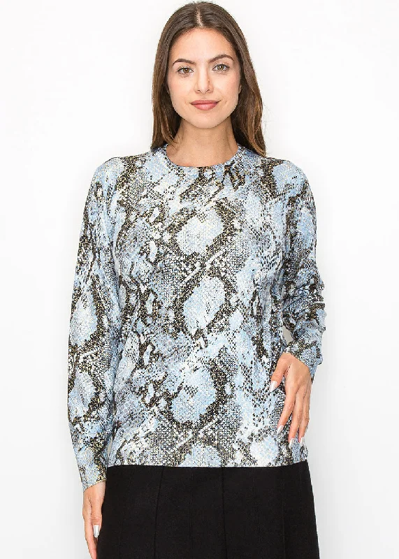 Casual SweatersBlue Snake Print Long Sleeve Top