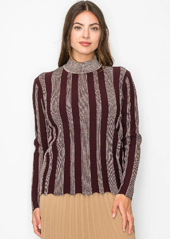 Soft Thick Cashmere SweatersBurgundy Glow Stripe Knit Sweater