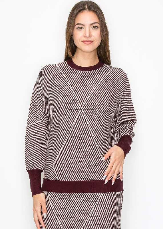 Crewneck Fair Isle SweatersBurgundy & White Graphic Sweater