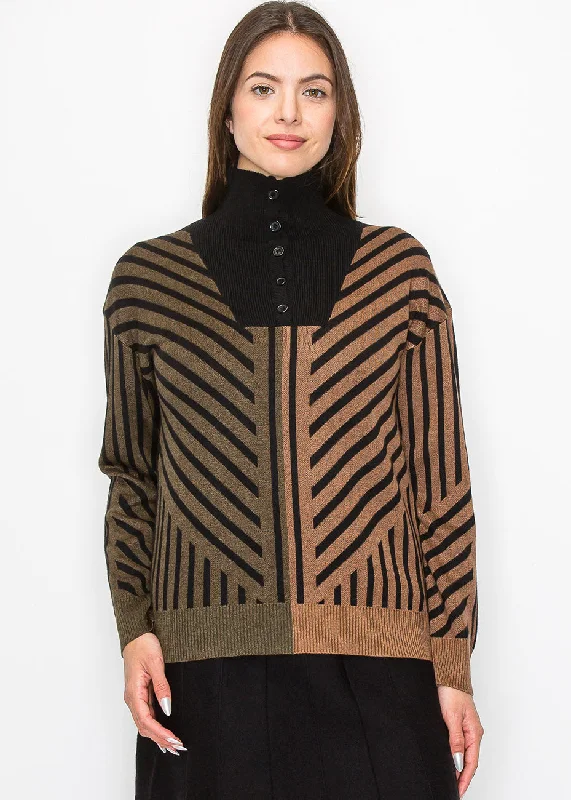 High-Quality Wool SweatersCamel & Black Sweater with Artistic Stripes