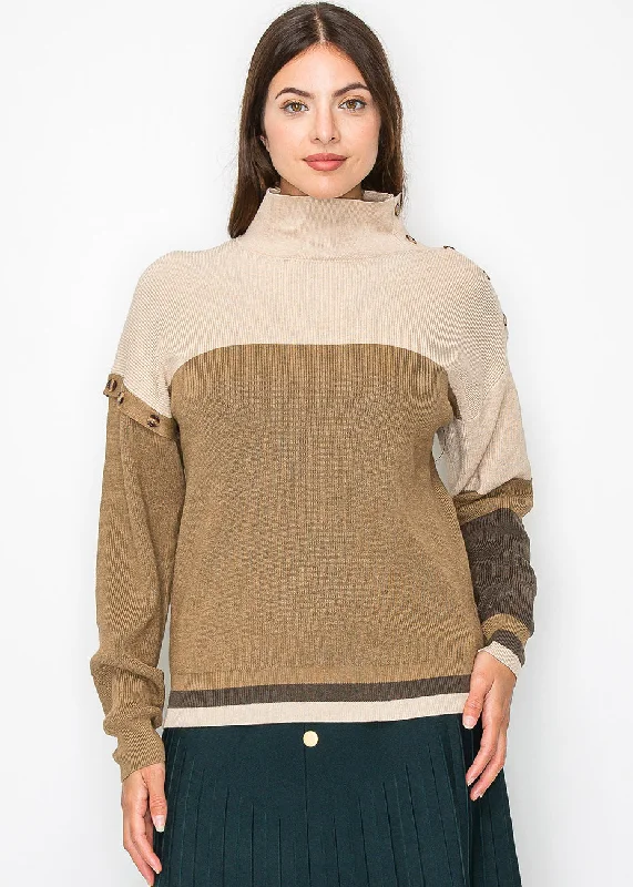 Fitted High-Quality Wool SweatersCamel Knit Sweater with Button Detailing